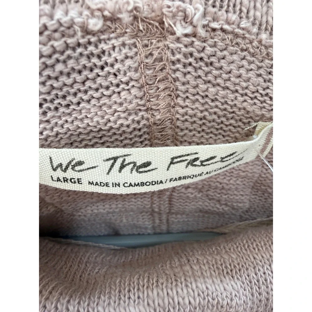 Free People We The Free Ottoman Slouchy Tunic Cowl Neck Sweater Pink‎ Large NWT